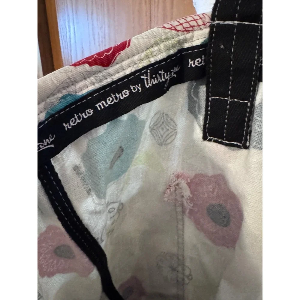 Thirty-One Retro Metro Tote Bag Floral Canvas Shoulder Bag Cream Red Teal Black